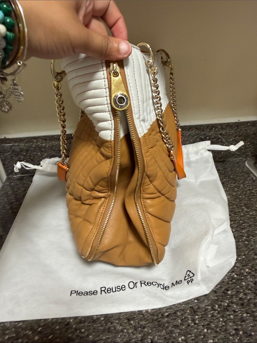 Henri Bendel Quilted Two- tone lamb skin expandable tote 3 compartment - Picture 10 of 13